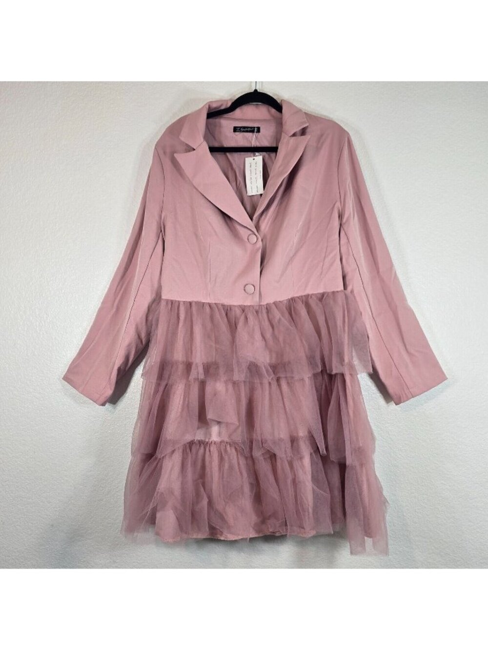 Simplee Plus Tutu Dress Pink Women Plus 2XL Girly Preppy Coquette Long Sleeve